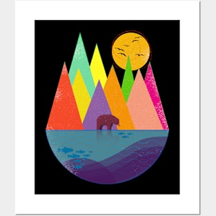 The bear and colorful geometric nature Posters and Art